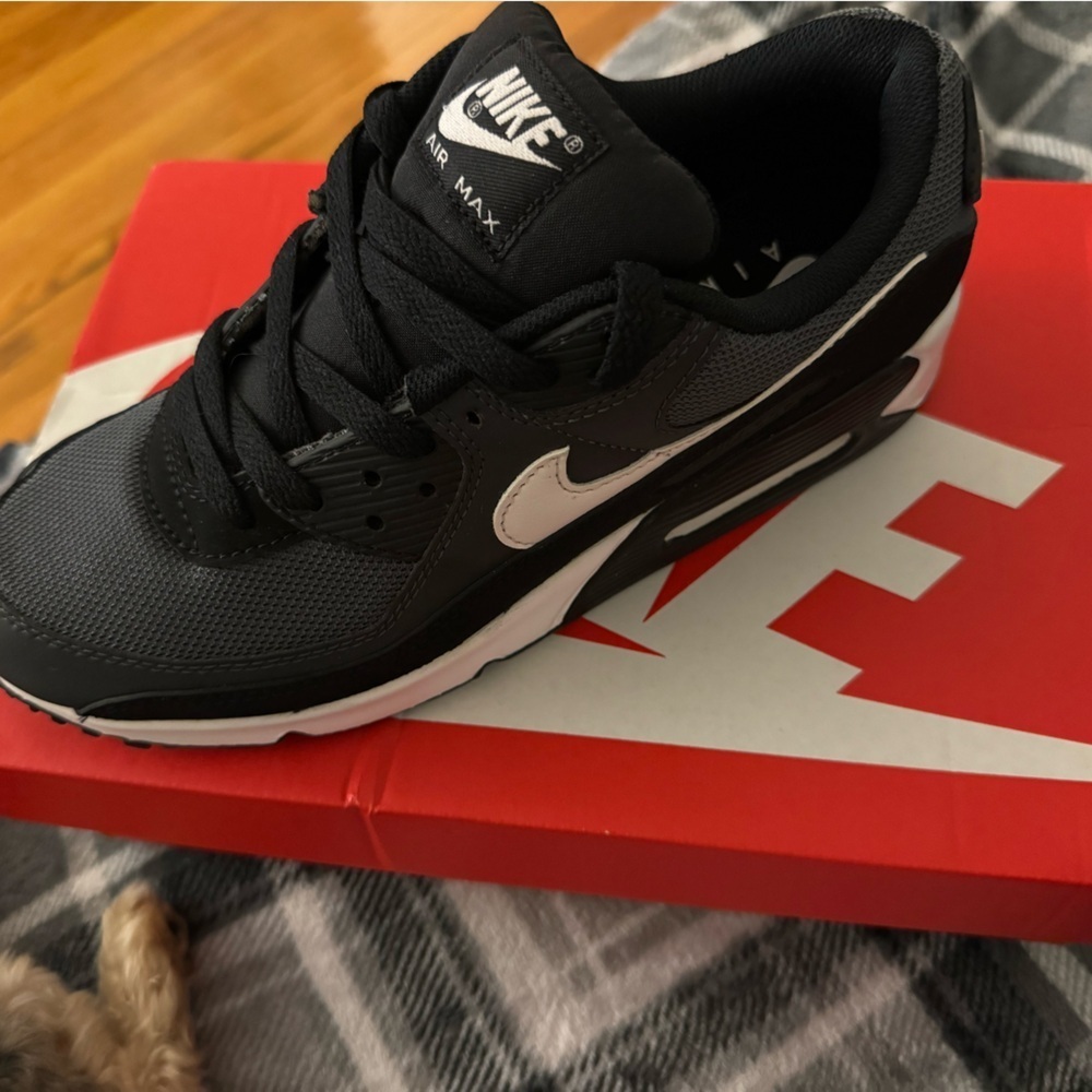 Nike Air Max 90 sneaker in a black iron grey and dark smoke grey colorway Size10